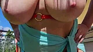 Hot bikinied moms expose big jugs in public