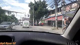 Married woman casually flashes pussy to everyone on the street. She’s a total slut in public anal play.