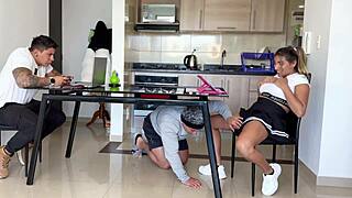Horny roommate fucked cuckold's girlfriend while he played