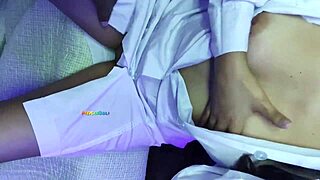 College girl just 18 filled with milk by teacher before school homemade