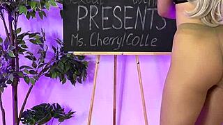 Sexy milf slips into leather harness suit for steamy teacher roleplay