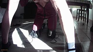 Milf In Latex Catsuit Deepthroats Monster Cock, Doggy Fucked, Cum On Tits