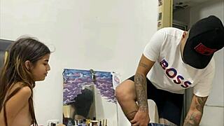 Intriguing massage session with pretty skinny girl in cage