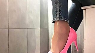 desperate pee accident in tight jeans and pink heels