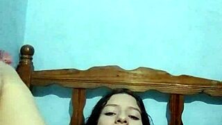 Masturbating in the bedroom with a great view until climax