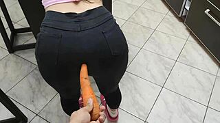 Hot sister-in-law craves big cock and gets teased with carrot in ass