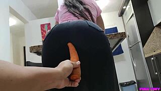 Hot sister-in-law craves big cock and gets teased with carrot in ass