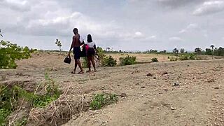 in the forest, a girlfriend gets fucked outdoors by her amateur partner, screaming with pleasure