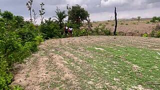 in the forest, a girlfriend gets fucked outdoors by her amateur partner, screaming with pleasure