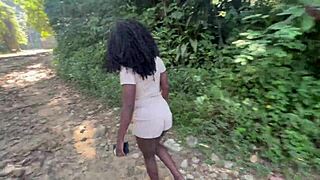 Wow, ebony goddess gets her tight pussy drilled in public at waterfall!