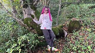 Outdoor forest rough sex with spanking for skinny teen 18+ girl