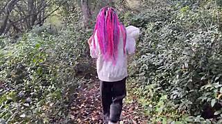 Outdoor forest rough sex with spanking for skinny teen 18+ girl