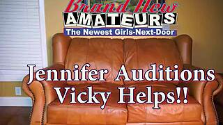 Hey, watch brunette Vicky and blonde Jennifer team up for a double blowjob, getting totally jizzed!