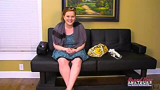 busty ginger carloyn toys herself before deepthroating a hard dick with ease