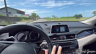 Brunette pornstar bent over for doggystyle in abandoned kiosk