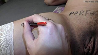 Pregnant Babe Milky Mari Covered in Lewd Writings