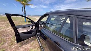 Brunette pornstar bent over for doggystyle in abandoned kiosk