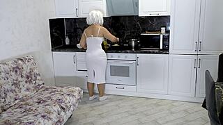 When Stepson Fucks Stepmom in Ass During Breakfast Prep