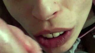 Casual cuddle moments with petite Candie Cross in fishnets.