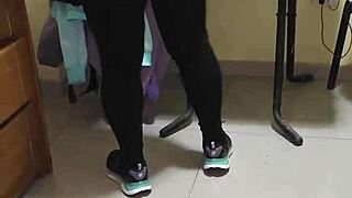 harassing the maid with rough anal in tight leggings for part 1