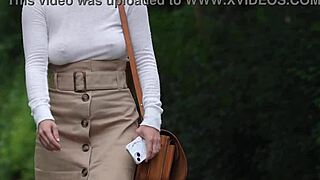 Submissive Business Woman Blindfolded and Exposed in Public Outdoor Setting