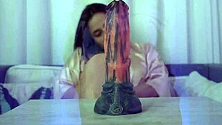 sexy nataly fantasizes while playing with a huge dildo