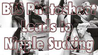 behind the scenes photoshoot with nipple sucking and blowbang action