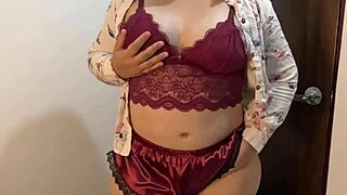 Man, my bbw stepmom Soraya, that curvy Colombian, strips for my buddy’s cam!