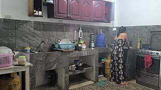 Horny Latina Housewives Touch Each Other Sensually During Lunch Prep