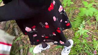 Naughty beauty rides a strangers dick in the forest and fucked in doggystyle pov - amateur public sex torn tights