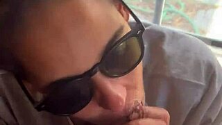 Step-Sister Teases with Blowjob, Gets Facial While Boyfriend Watches