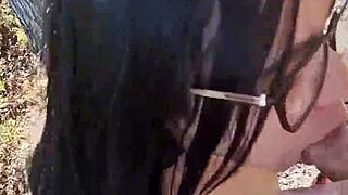 My young 18+ stepniece was so horny, we stopped to lick ass and fuck