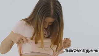 Blonde agent gets handsy fingering a redhead on the casting couch