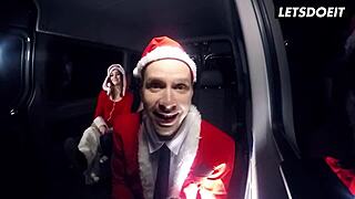 gorgeous brunette lullu gun has christmas fun with guys on bus