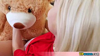 Cute Blonde Petite Girlfriend Plays With Teddy Bear