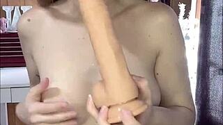 Tiny 411 amateur blonde gags on dildo then makes her little 18+ pussy cum hard