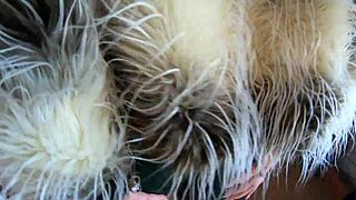 deepthroat cum play with cameltoe in leather