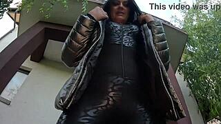 i got a lot of cum on my shiny down-jacket from the gardener in the garden