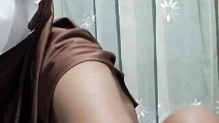 Stunning hijab student toys her ass in empty house