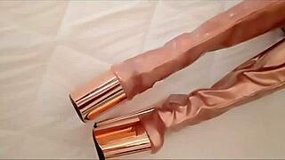 Milf in stockings chokes on cock, swallows big cumshot