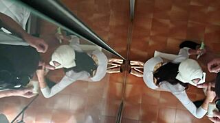 Milf in stockings chokes on cock, swallows big cumshot