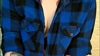 A stunning girl edges her friend's cock in a cute femdom session