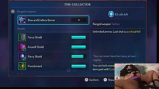 Chubby ebony gamer girl gets fucked with dildo while playing Dead Cells