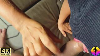 young girl gets spanked and toyed on sofa