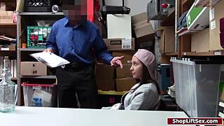 Teen Shoplifter Gets Fucked On Officer's Desk In Shop