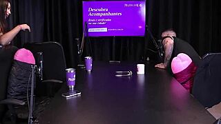 two brunettes strip him after dirty talk about sex tips