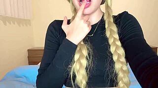 Cute college girl fingers herself and squirts on her stepbrother’s bed