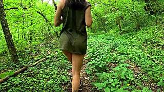 perfect ass babe stripping panties while walking in the woods