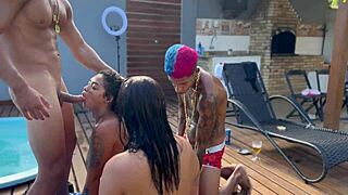 Pool party with young girls blowing big cocks