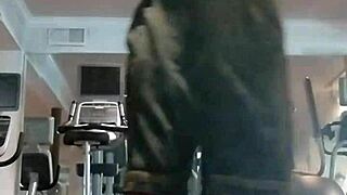 Beautiful athletic teacher works out solo in homemade video